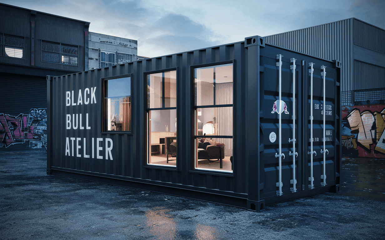 Black housing container in an industrial setting.